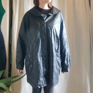 Vintage 90s Black Leather Jacket Bomber Moto Oversize Baggy Grunge